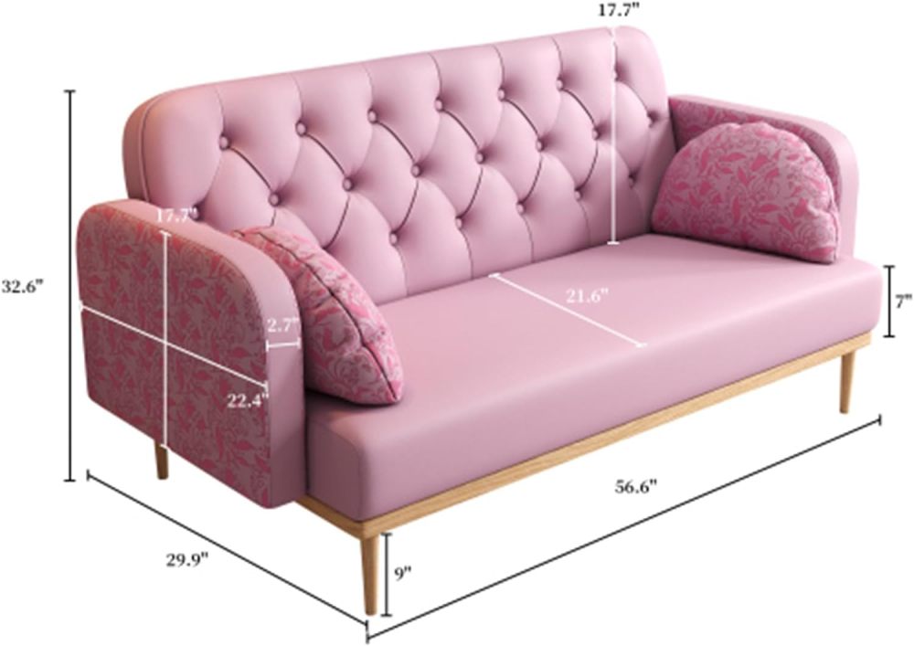 SZLIZCCC 56-Inch Faux Leathers Accent Loveseat Chair, Small Sofa Chair,Modern Low-Key Luxury Loveseat Chair, Armrests and Pillows with Branch Jacquard Pattern (PU Pink)