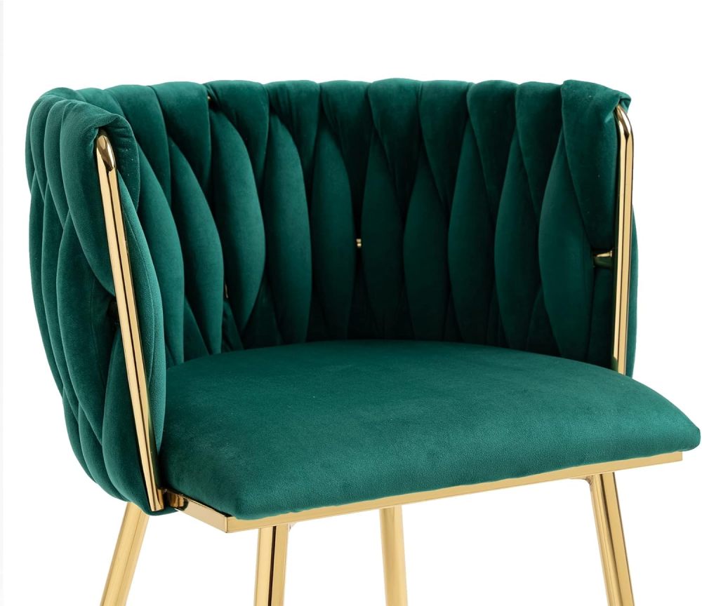 SZLIZCCC Modern Velvet Dining Chair, Curved Mid Back Support Living Room Chair, Woven Trim Gold Frame Trim Chaipholr, Ustered Club Chair， for Dining Room, Kitchen, Dressing (Emerald set of 2)