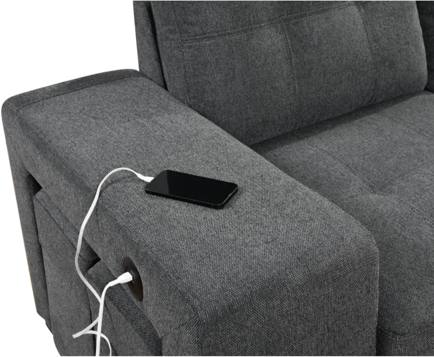 THSUPER L Shape Sectional Sleeper Sofa with Pull Out Bed and Storage Ottoman, 2 Stools and 2 USB Ports, Sectional Couch for Living Room - Dark Gray, 5 Seats