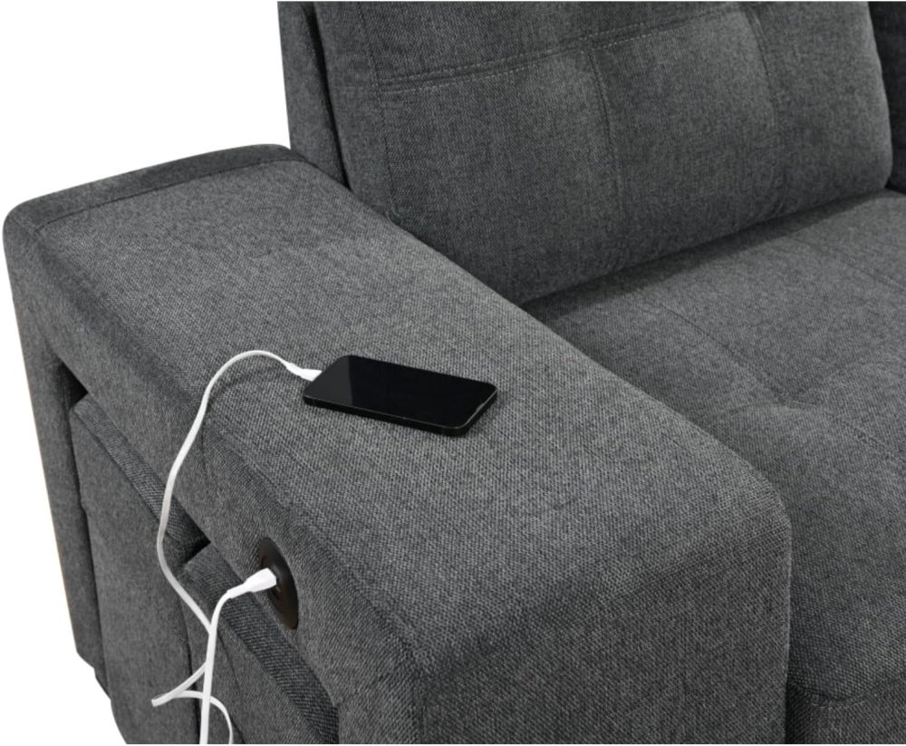 THSUPER L Shape Sectional Sleeper Sofa with Pull Out Bed and Storage Ottoman, 2 Stools and 2 USB Ports, Sectional Couch for Living Room - Dark Gray, 5 Seats