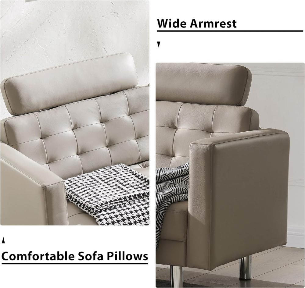 SZLIZCCC 72'' Top Grain Genuine Sofa Couch, Upholstered Leather loveseat Sofas Modern Leather Couch Tufted Sofa with Metal Legs & Wide Backrest, Two Seater Couch for Bedroom,Apartment (Beige)