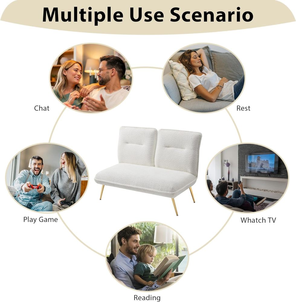 51inch Armless Loveseat Sofa,Mini Small Comfy Couch,Modern Upholstered Chair With Adjustable Back,For Living Room Hallway or Entryway Seating, dressing room, bedroom, apartment (chenille white)