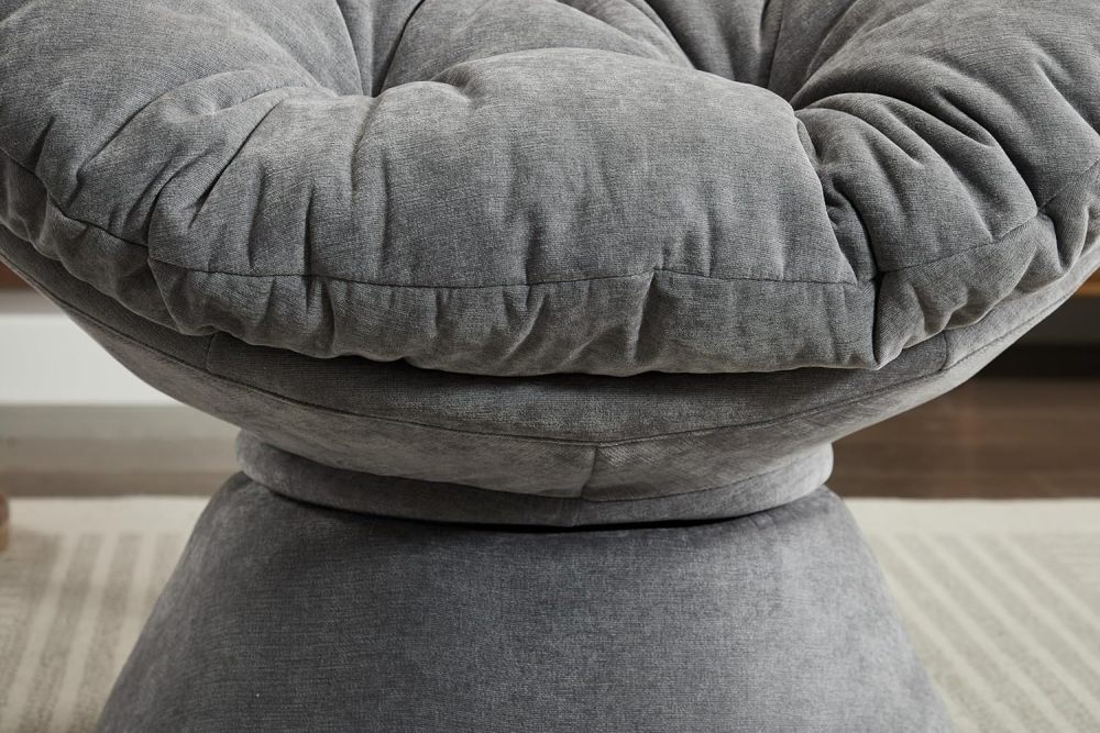 SZLIZCCC Oversized Papasan Chair, Chenille 360° Swivel Living Room Chair Lounge Chair with Soft Thick Cushion & Sturdy Base, Modern Upholstered Barrel Chair Lazy Chair for Bedroom (Dark Grey)