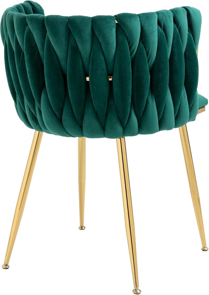 SZLIZCCC Modern Velvet Dining Chair, Curved Mid Back Support Living Room Chair, Woven Trim Gold Frame Trim Chaipholr, Ustered Club Chair， for Dining Room, Kitchen, Dressing (Emerald set of 2)