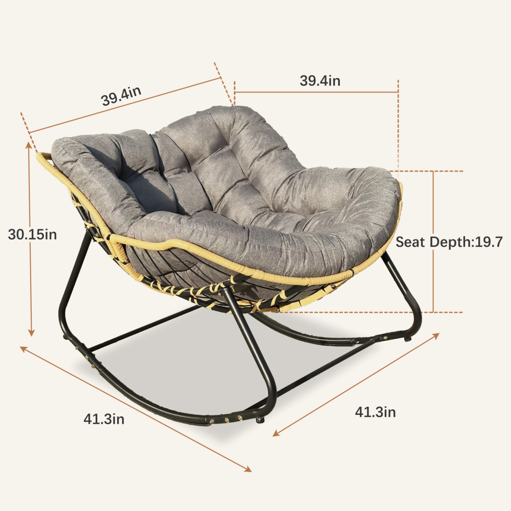 Outdoor Rocking Chair, Patio Egg Rocking Chair, Indoor Papasan Chair, Rattan Wicker Lounge Chair, Modern Royal Chair for Bedroom, Living Room, Porch, Garden,Lawn
