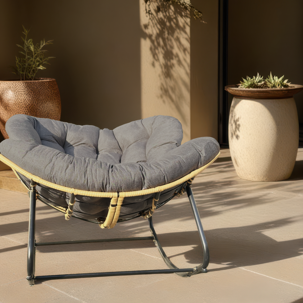 Outdoor Rocking Chair, Patio Egg Rocking Chair, Indoor Papasan Chair, Rattan Wicker Lounge Chair, Modern Royal Chair for Bedroom, Living Room, Porch, Garden,Lawn