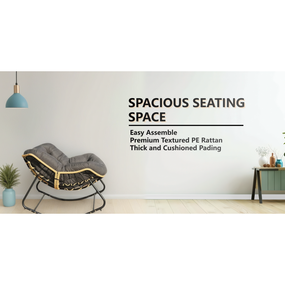 Outdoor Rocking Chair, Patio Egg Rocking Chair, Indoor Papasan Chair, Rattan Wicker Lounge Chair, Modern Royal Chair for Bedroom, Living Room, Porch, Garden,Lawn