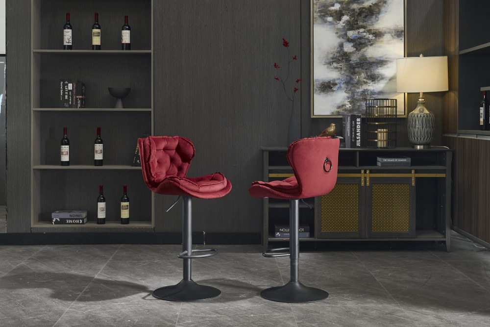 Set of 2 Bar Stools, Velvet Tufted Barstools Modern Adjustable Counter Height Bar Stools with Metal Ring Island Chairs Bar Chair for Pub Kitchen Cafe Dining Room