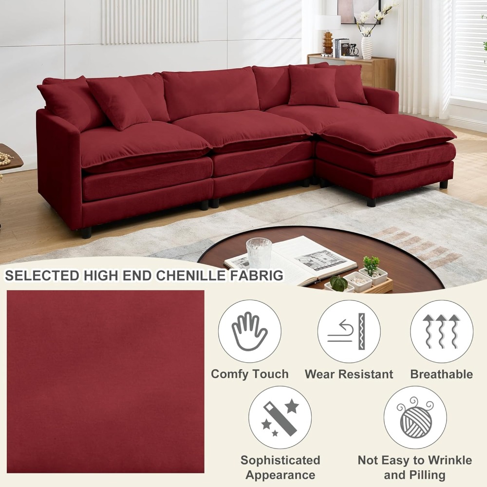 Modular Convertible Sectional Couch, 5 Seat U Shaped Couch Sofa Reversible Chaise Sectional Sofa Deep Seat Cloud Couch Chenille for Home, Apartment, Dorm