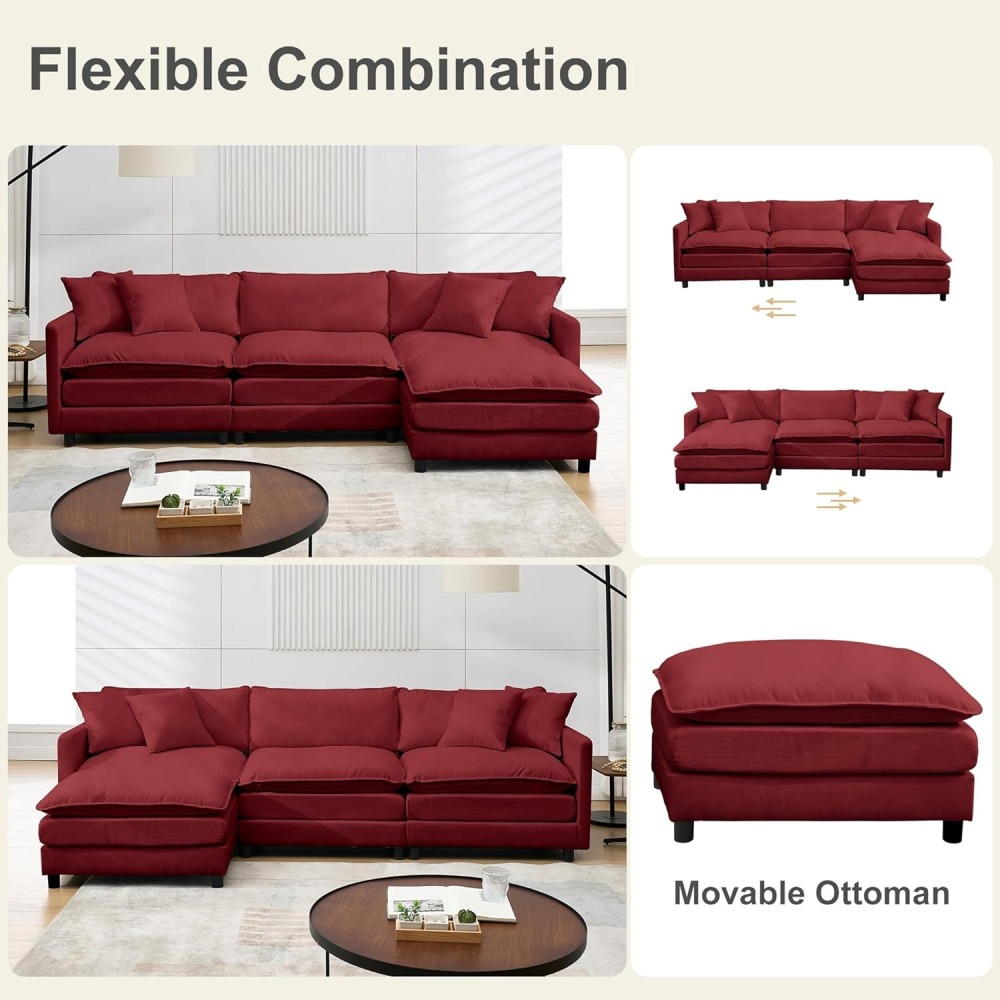 Modular Convertible Sectional Couch, 5 Seat U Shaped Couch Sofa Reversible Chaise Sectional Sofa Deep Seat Cloud Couch Chenille for Home, Apartment, Dorm