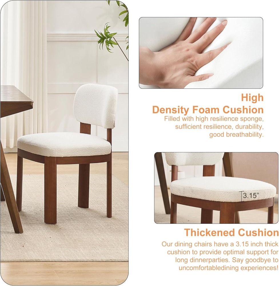 Dining Chairs Set of 2, Teddy Teddy Upholstered Kitchen Chair with Curved Backrest and Solid Wood Legs, Farmhouse Side Chairs for Restaurant Cafe Living Roo