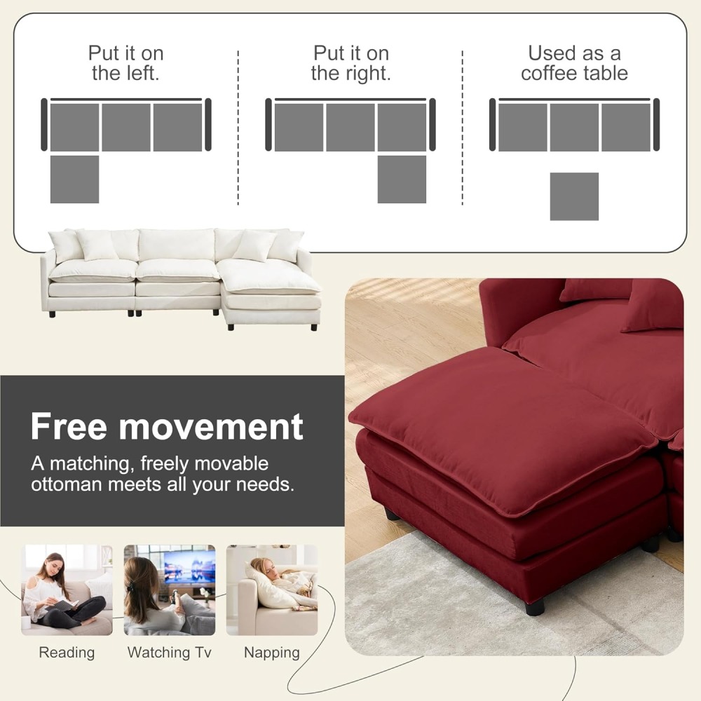 Modular Convertible Sectional Couch, 5 Seat U Shaped Couch Sofa Reversible Chaise Sectional Sofa Deep Seat Cloud Couch Chenille for Home, Apartment, Dorm
