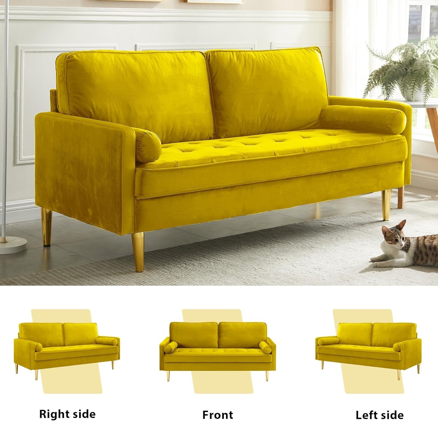 67" LoveSeat Sofa, Love Seat Couch, Mid Century Modern Couchs Velvet Fabric Pull Dot Design Sofas with Two Round Pillows for Small Spaces, Living Room, Dorm, Bedroom, Apartment (67 Navy)
