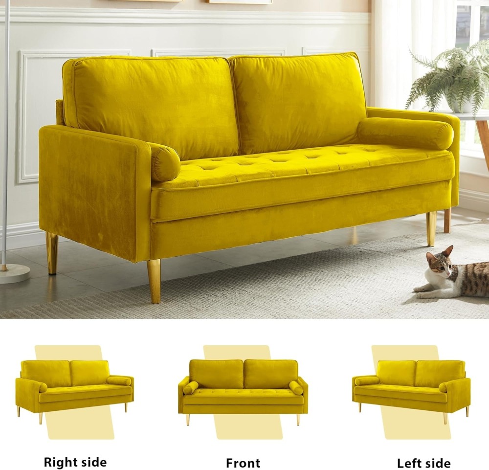 67" LoveSeat Sofa, Love Seat Couch, Mid Century Modern Couchs Velvet Fabric Pull Dot Design Sofas with Two Round Pillows for Small Spaces, Living Room, Dorm, Bedroom, Apartment (67 Navy)