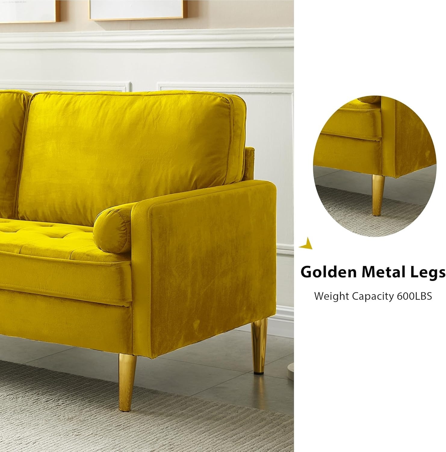 67" LoveSeat Sofa, Love Seat Couch, Mid Century Modern Couchs Velvet Fabric Pull Dot Design Sofas with Two Round Pillows for Small Spaces, Living Room, Dorm, Bedroom, Apartment (67 Navy)