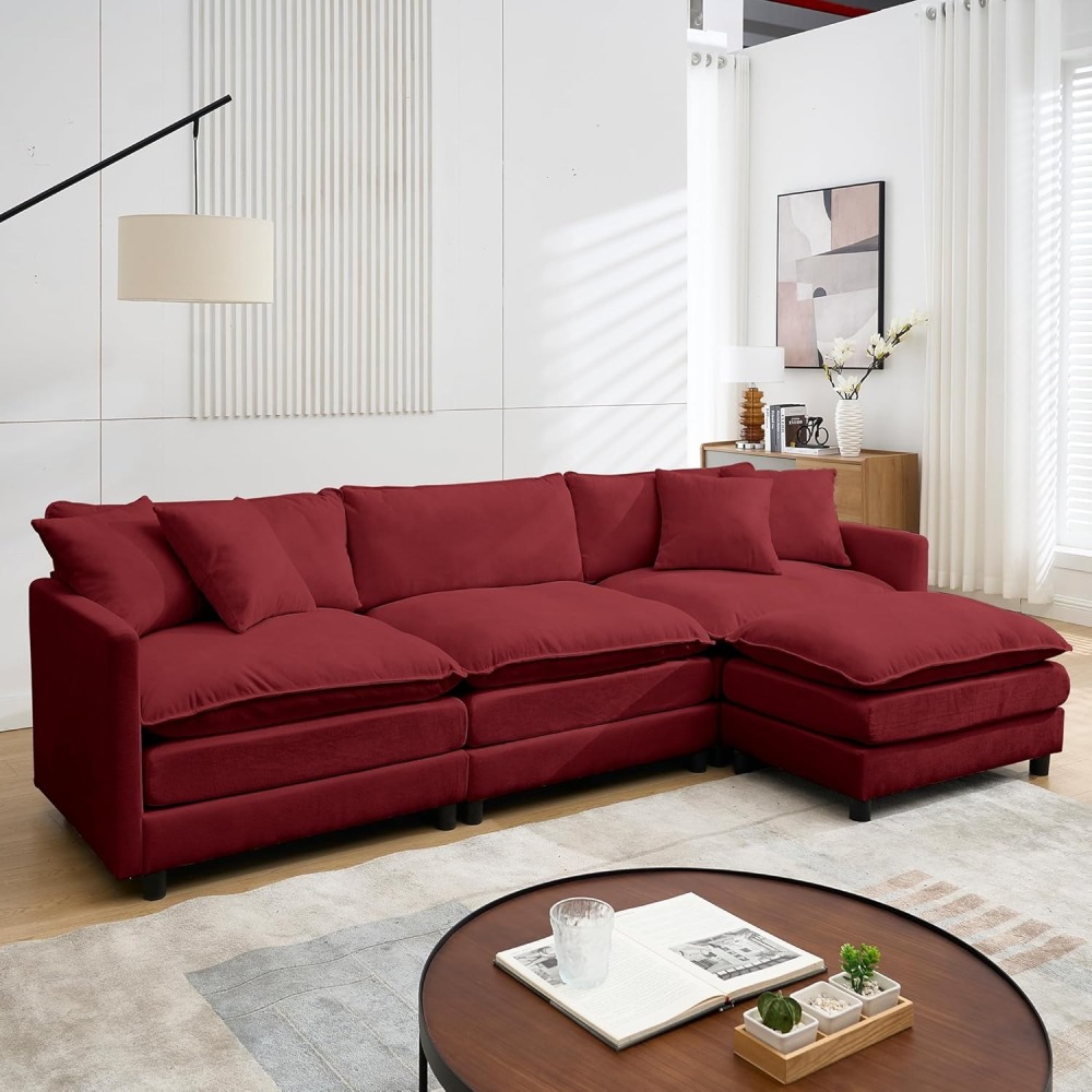 Modular Convertible Sectional Couch, 5 Seat U Shaped Couch Sofa Reversible Chaise Sectional Sofa Deep Seat Cloud Couch Chenille for Home, Apartment, Dorm