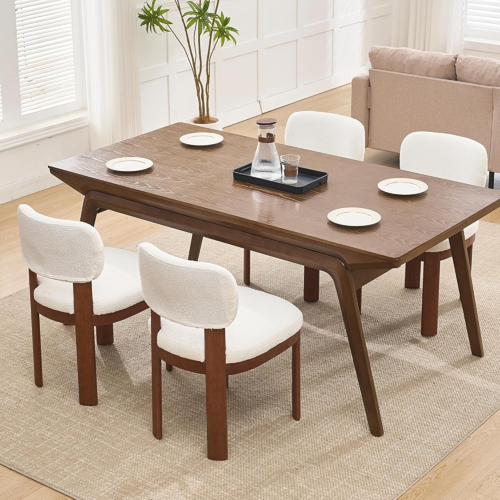 Dining Chairs Set of 2, Teddy Teddy Upholstered Kitchen Chair with Curved Backrest and Solid Wood Legs, Farmhouse Side Chairs for Restaurant Cafe Living Roo