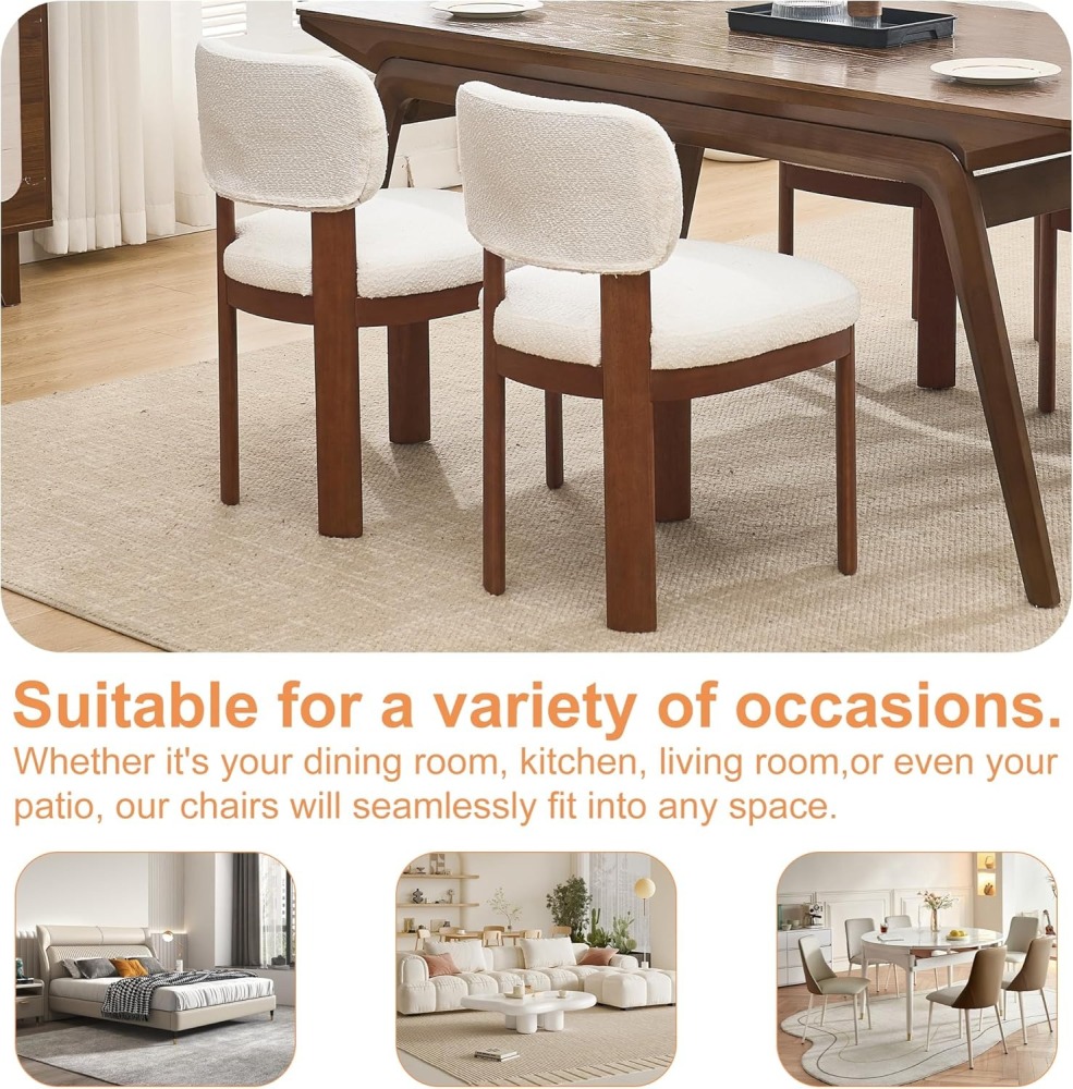 Dining Chairs Set of 2, Teddy Teddy Upholstered Kitchen Chair with Curved Backrest and Solid Wood Legs, Farmhouse Side Chairs for Restaurant Cafe Living Roo