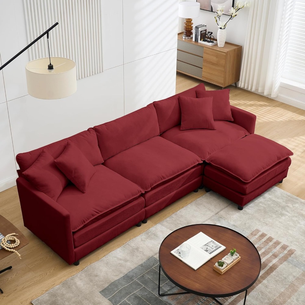 Modular Convertible Sectional Couch, 5 Seat U Shaped Couch Sofa Reversible Chaise Sectional Sofa Deep Seat Cloud Couch Chenille for Home, Apartment, Dorm