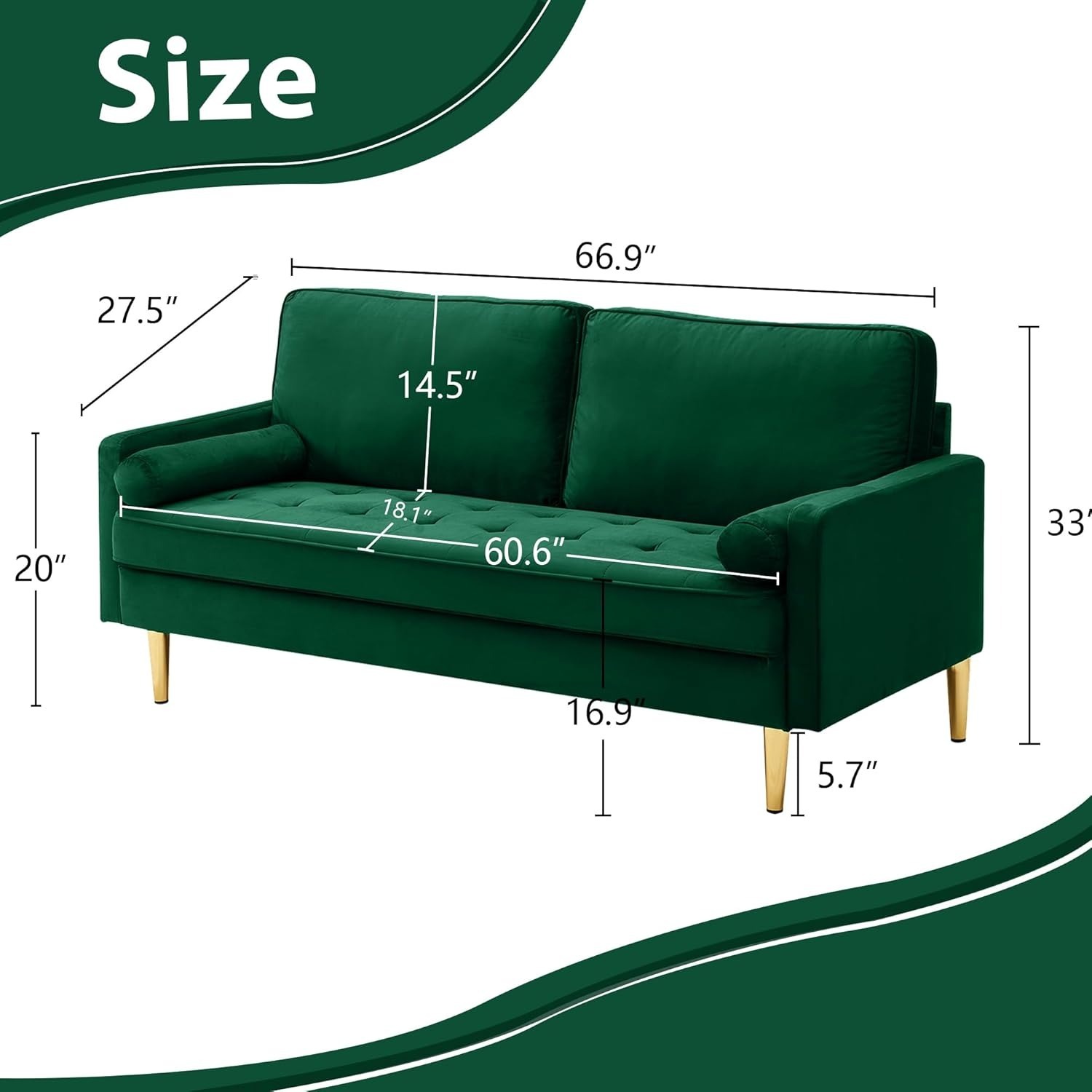 67" LoveSeat Sofa, Love Seat Couch, Mid Century Modern Couchs Velvet Fabric Pull Dot Design Sofas with Two Round Pillows for Small Spaces, Living Room, Dorm, Bedroom, Apartment (67 Navy)