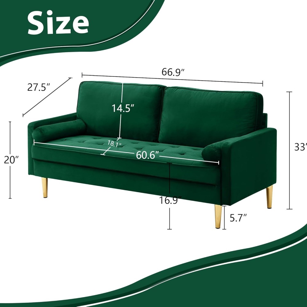 67" LoveSeat Sofa, Love Seat Couch, Mid Century Modern Couchs Velvet Fabric Pull Dot Design Sofas with Two Round Pillows for Small Spaces, Living Room, Dorm, Bedroom, Apartment (67 Navy)