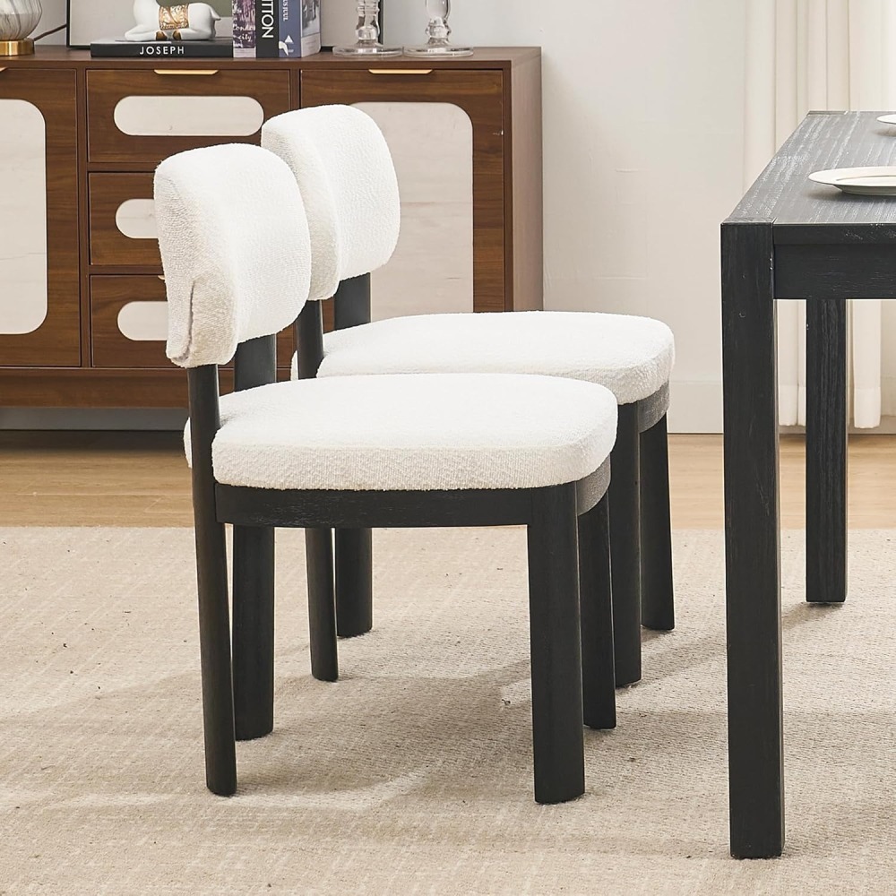 Dining Kitchen Mid-Century Modern Chairs with Wood Legs and PU Leather Cushion for Living Room Bedroom Outdoor Lounge, White chair