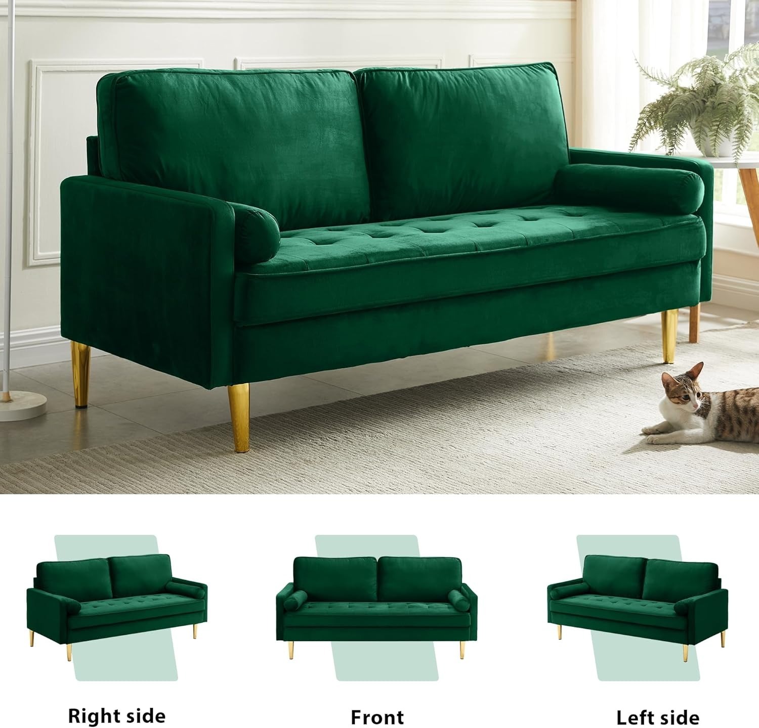 67" LoveSeat Sofa, Love Seat Couch, Mid Century Modern Couchs Velvet Fabric Pull Dot Design Sofas with Two Round Pillows for Small Spaces, Living Room, Dorm, Bedroom, Apartment (67 Navy)