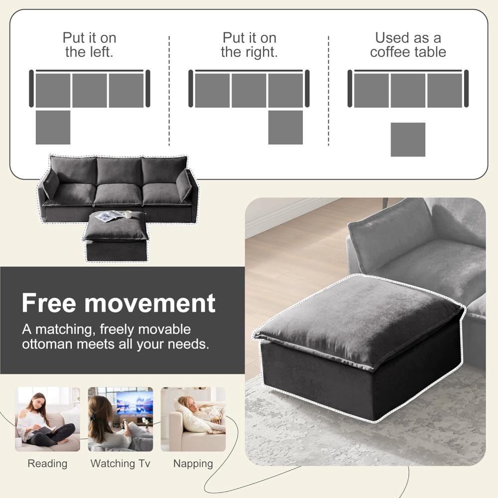 Modular Sectional Sofa, 93.31" L Shaped Couch Set for Living Room 4-Seater Sofa Sectional Couches Deep Seat Sofa with Pillows for Apartment and Office (Grey)