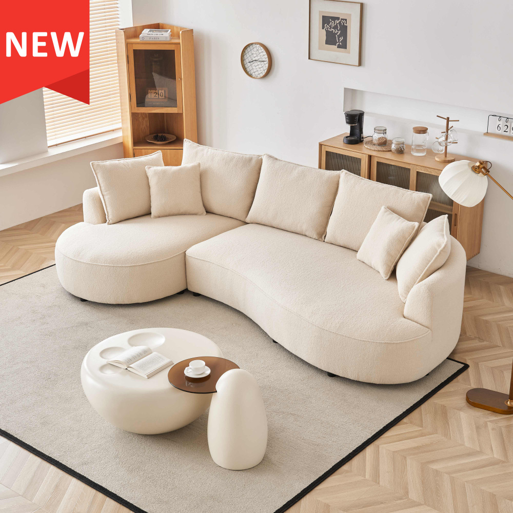 122.8" Curved Sofa Modern Curved Couch Living Room Modular Sectional Sofa, Mid Century Upholstered Couch Sherpa Boucle Fabric Sofa for Bedroom Apartment Left Hand Facing Living room