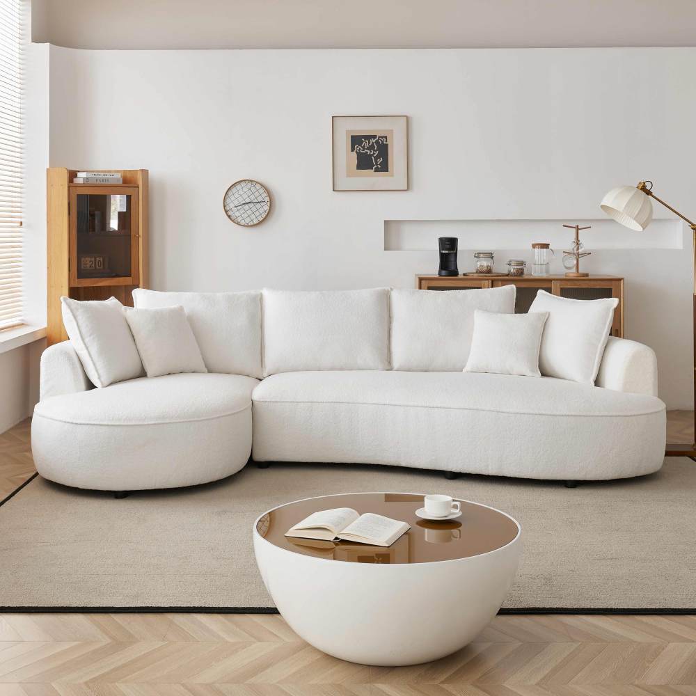 122.8" Curved Sofa Modern Curved Couch Living Room Modular Sectional Sofa, Mid Century Upholstered Couch Sherpa Boucle Fabric Sofa for Bedroom Apartment Left Hand Facing Living room