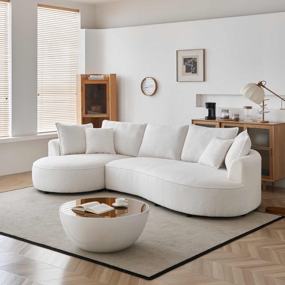 122.8" Curved Sofa Modern Curved Couch Living Room Modular Sectional Sofa, Mid Century Upholstered Couch Sherpa Boucle Fabric Sofa for Bedroom Apartment Left Hand Facing Living room