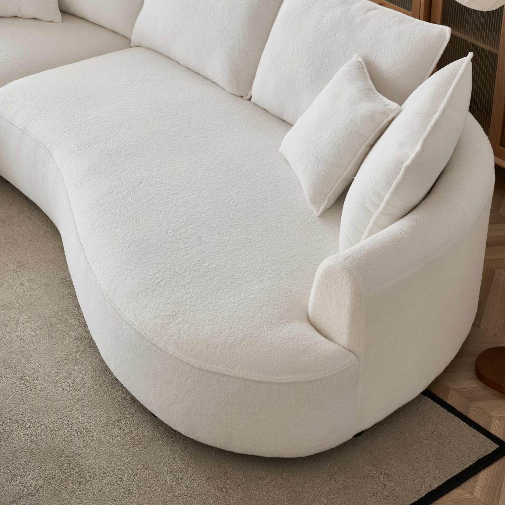 122.8" Curved Sofa Modern Curved Couch Living Room Modular Sectional Sofa, Mid Century Upholstered Couch Sherpa Boucle Fabric Sofa for Bedroom Apartment Left Hand Facing Living room