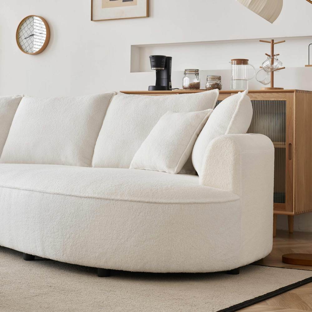 122.8" Curved Sofa Modern Curved Couch Living Room Modular Sectional Sofa, Mid Century Upholstered Couch Sherpa Boucle Fabric Sofa for Bedroom Apartment Left Hand Facing Living room