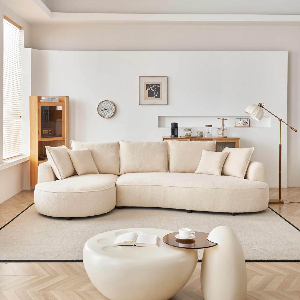 122.8" Curved Sofa Modern Curved Couch Living Room Modular Sectional Sofa, Mid Century Upholstered Couch Sherpa Boucle Fabric Sofa for Bedroom Apartment Left Hand Facing Living room