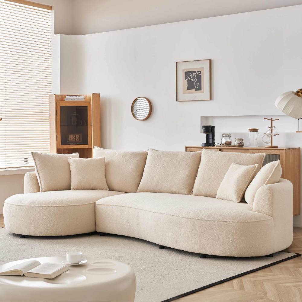 122.8" Curved Sofa Modern Curved Couch Living Room Modular Sectional Sofa, Mid Century Upholstered Couch Sherpa Boucle Fabric Sofa for Bedroom Apartment Left Hand Facing Living room