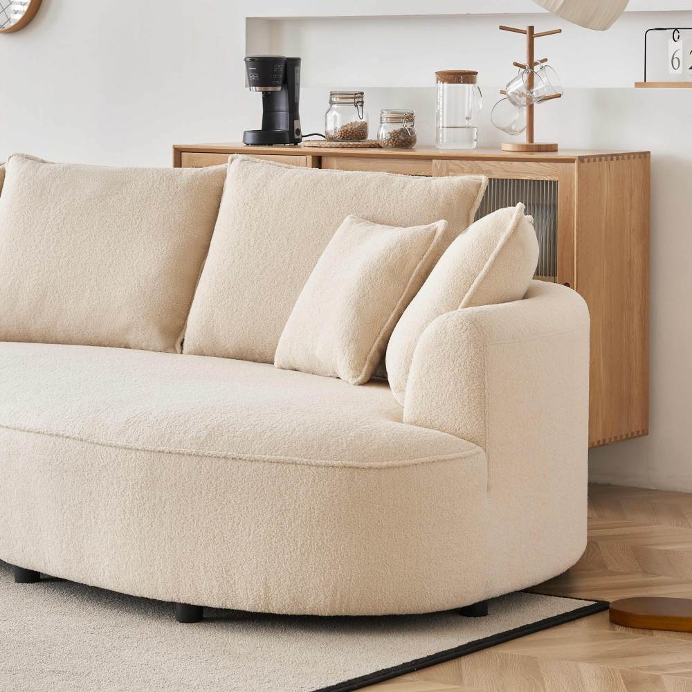 122.8" Curved Sofa Modern Curved Couch Living Room Modular Sectional Sofa, Mid Century Upholstered Couch Sherpa Boucle Fabric Sofa for Bedroom Apartment Left Hand Facing Living room
