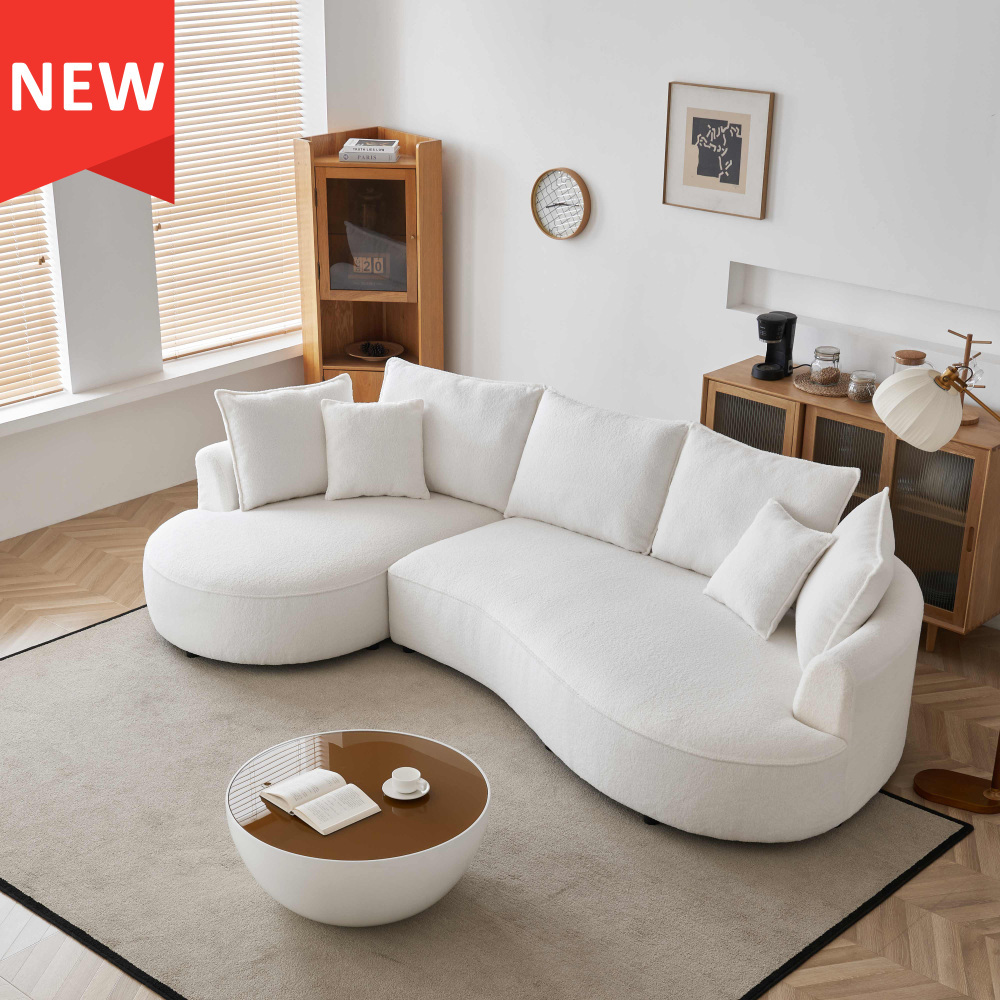 122.8" Curved Sofa Modern Curved Couch Living Room Modular Sectional Sofa, Mid Century Upholstered Couch Sherpa Boucle Fabric Sofa for Bedroom Apartment Left Hand Facing Living room