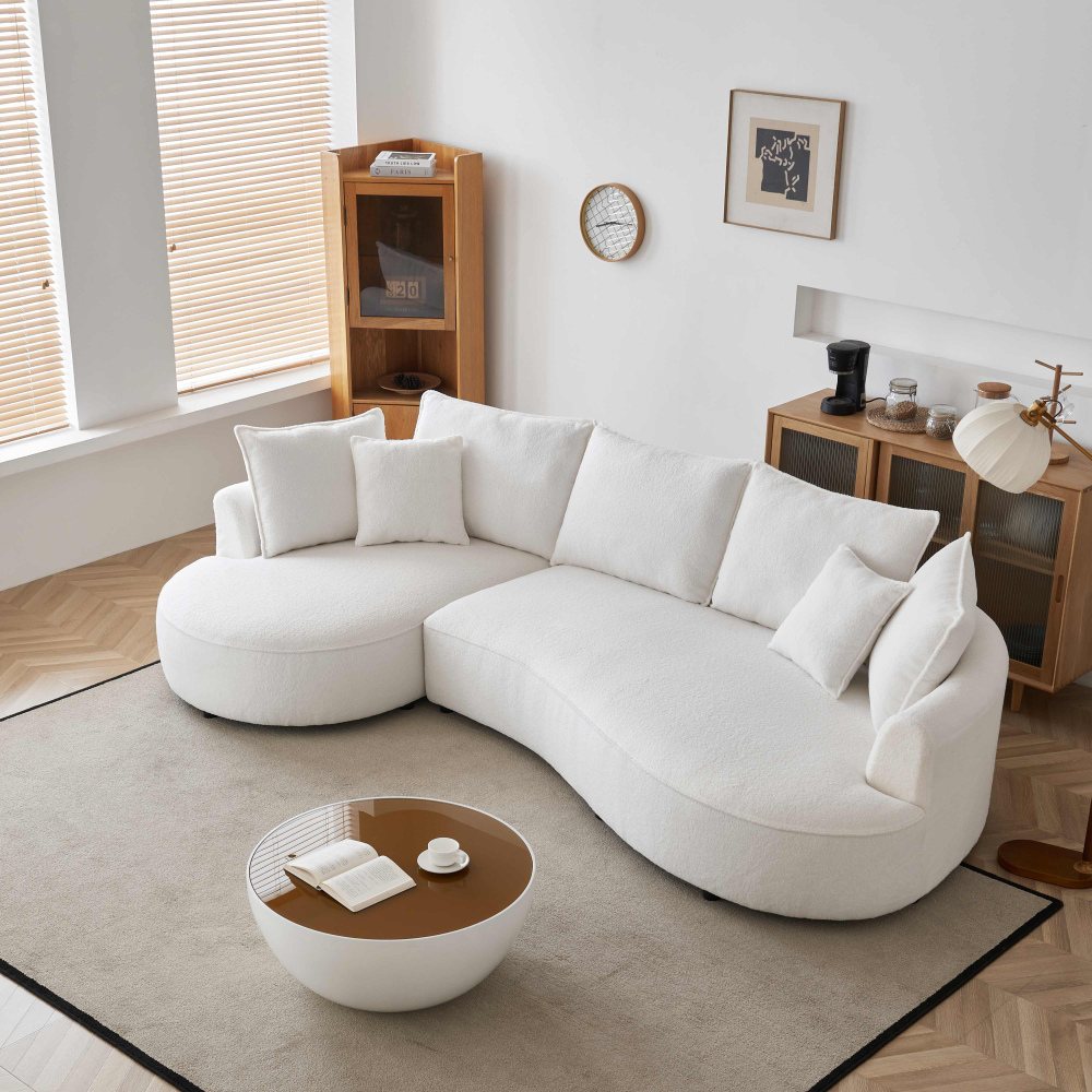 122.8" Curved Sofa Modern Curved Couch Living Room Modular Sectional Sofa, Mid Century Upholstered Couch Sherpa Boucle Fabric Sofa for Bedroom Apartment Left Hand Facing Living room