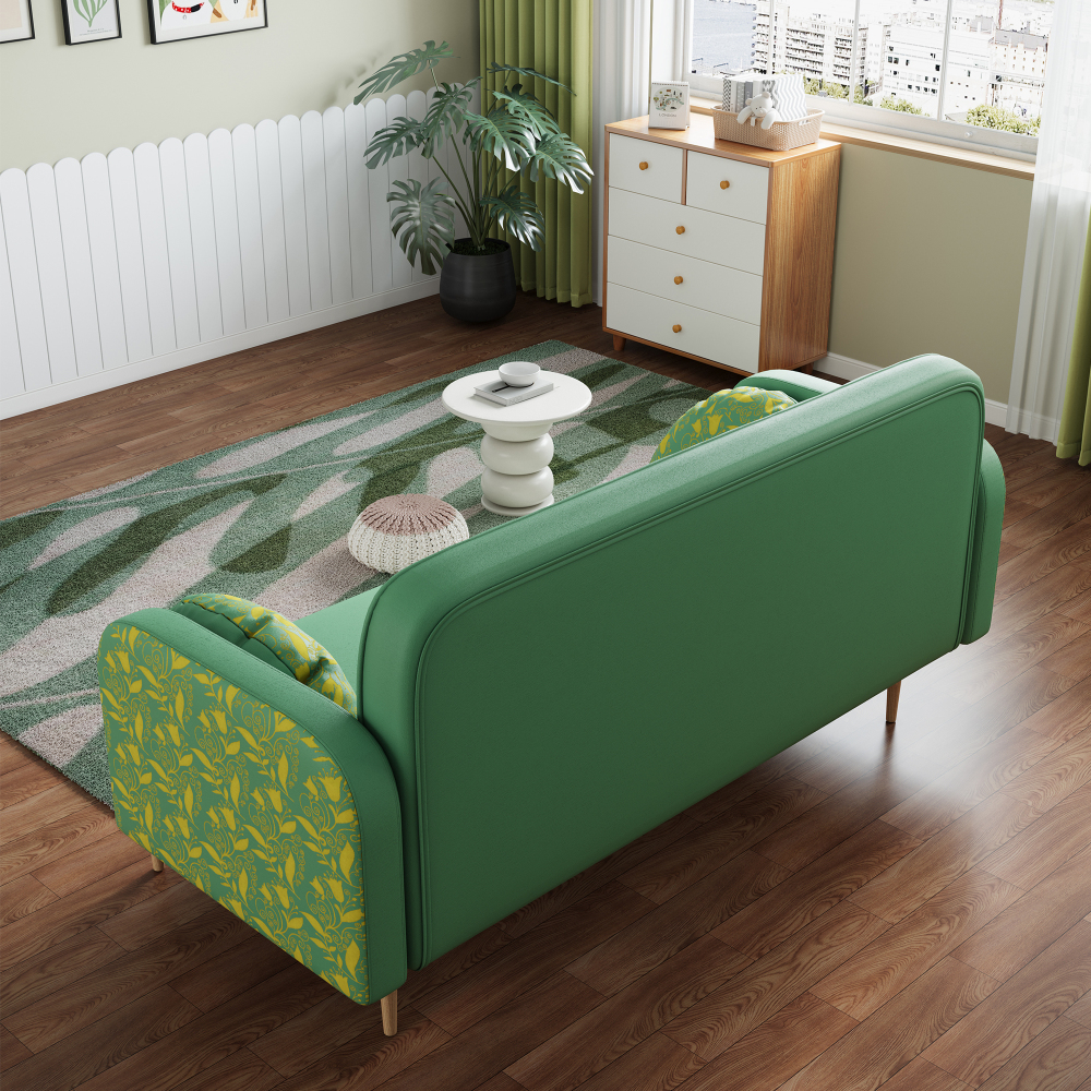 56-Inch Faux Leathers Accent Loveseat Chair, Small Sofa Chair,Modern Low-Key Luxury Loveseat Chair, Armrests and Pillows with Branch Jacquard Pattern (PU Pink)