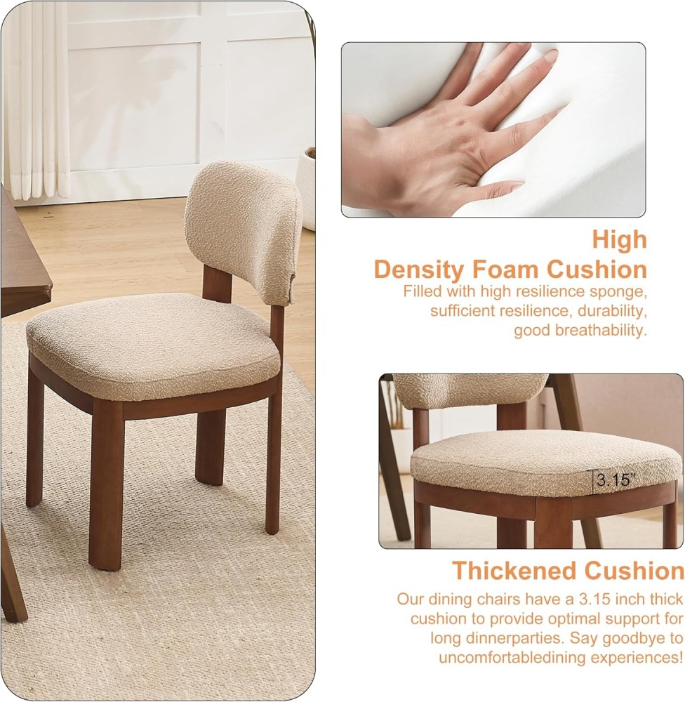 Dining Chairs Set of 2, Teddy Teddy Upholstered Kitchen Chair with Curved Backrest and Solid Wood Legs, Farmhouse Side Chairs for Restaurant Cafe Living Roo