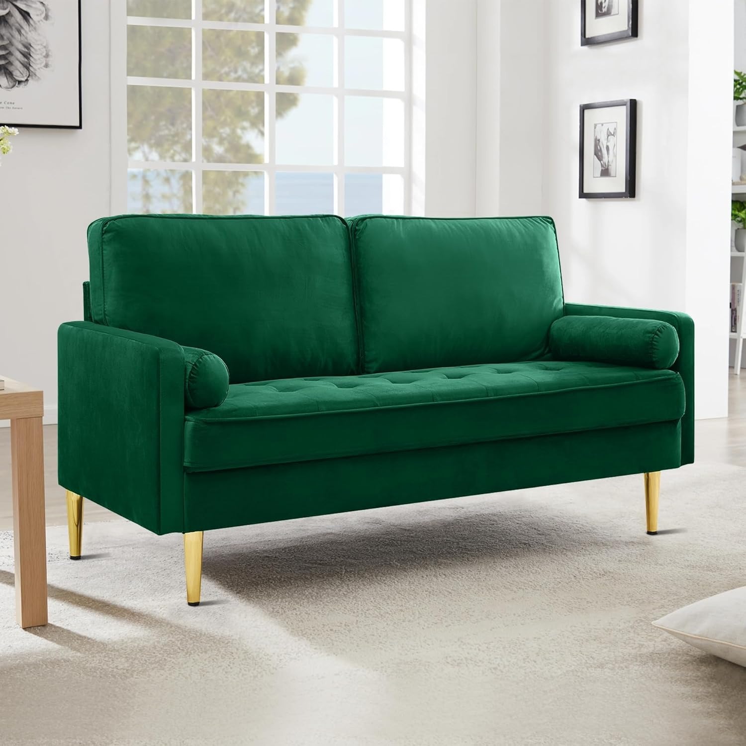 67" LoveSeat Sofa, Love Seat Couch, Mid Century Modern Couchs Velvet Fabric Pull Dot Design Sofas with Two Round Pillows for Small Spaces, Living Room, Dorm, Bedroom, Apartment (67 Navy)
