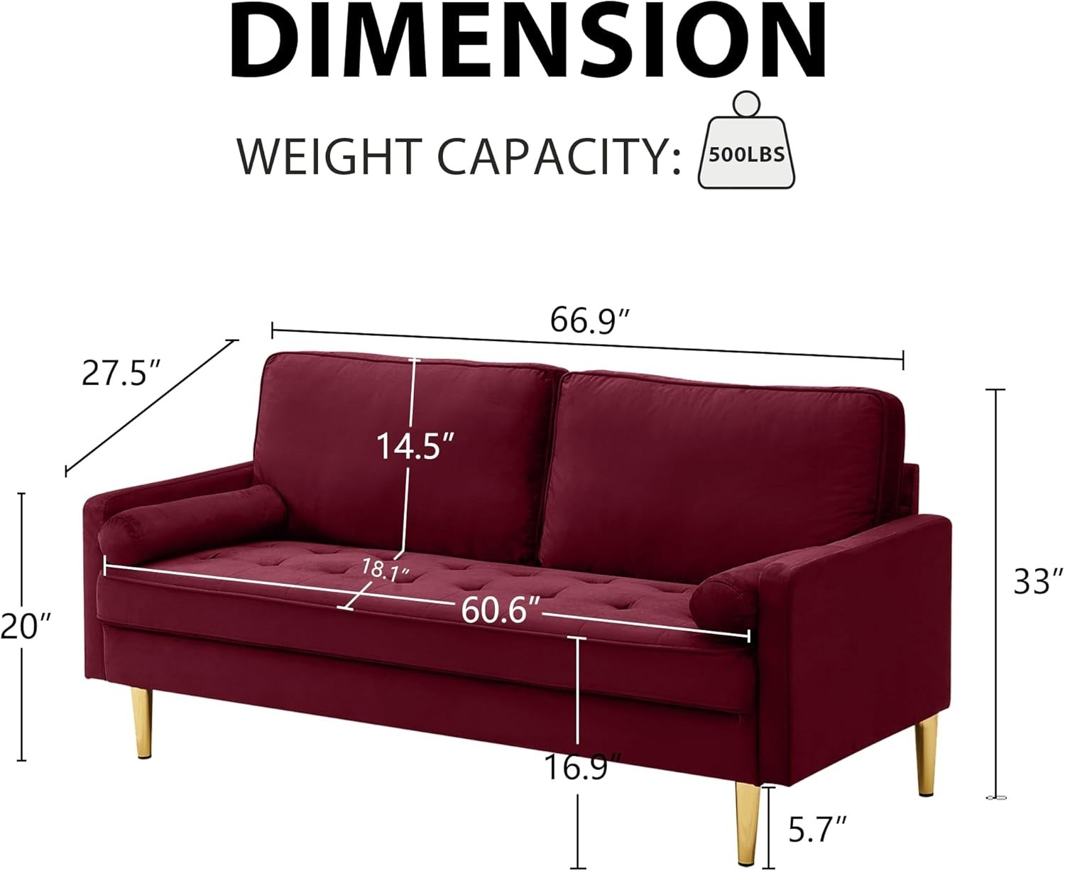 67" LoveSeat Sofa, Love Seat Couch, Mid Century Modern Couchs Velvet Fabric Pull Dot Design Sofas with Two Round Pillows for Small Spaces, Living Room, Dorm, Bedroom, Apartment (67 Navy)