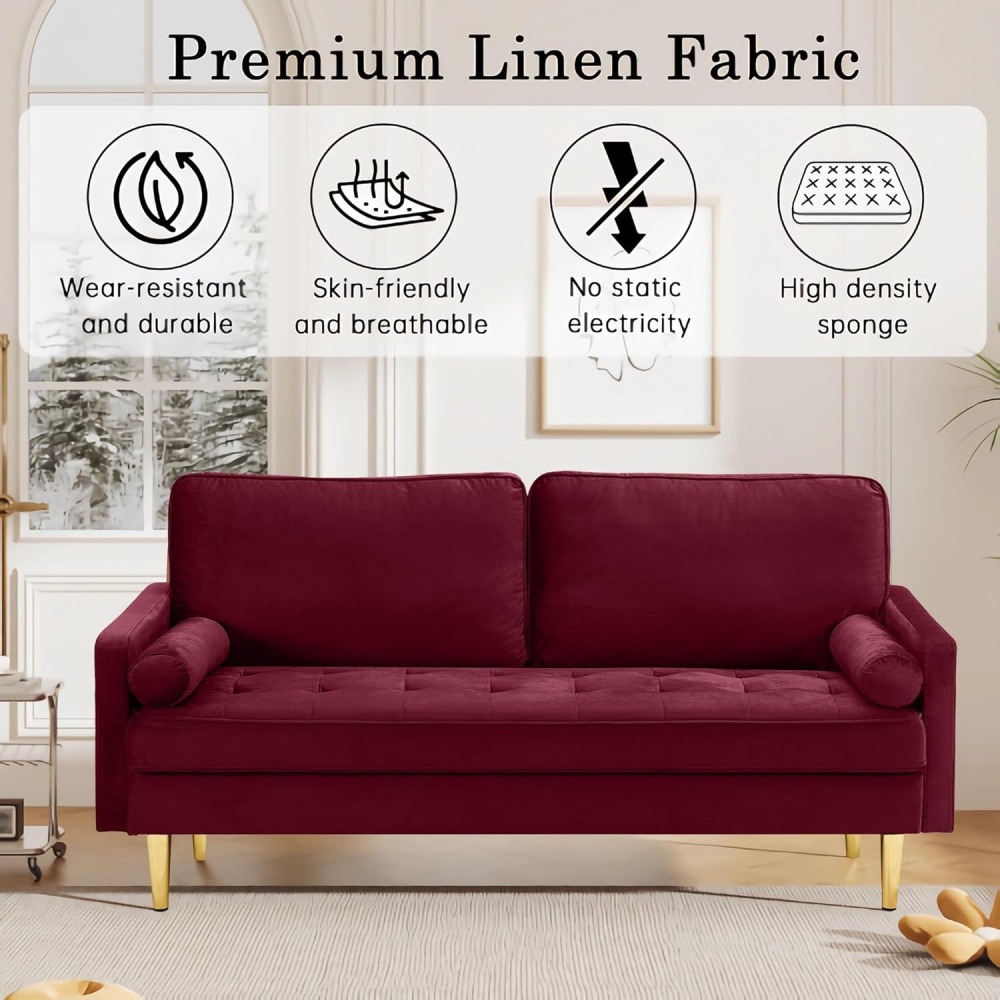67" LoveSeat Sofa, Love Seat Couch, Mid Century Modern Couchs Velvet Fabric Pull Dot Design Sofas with Two Round Pillows for Small Spaces, Living Room, Dorm, Bedroom, Apartment (67 Navy)