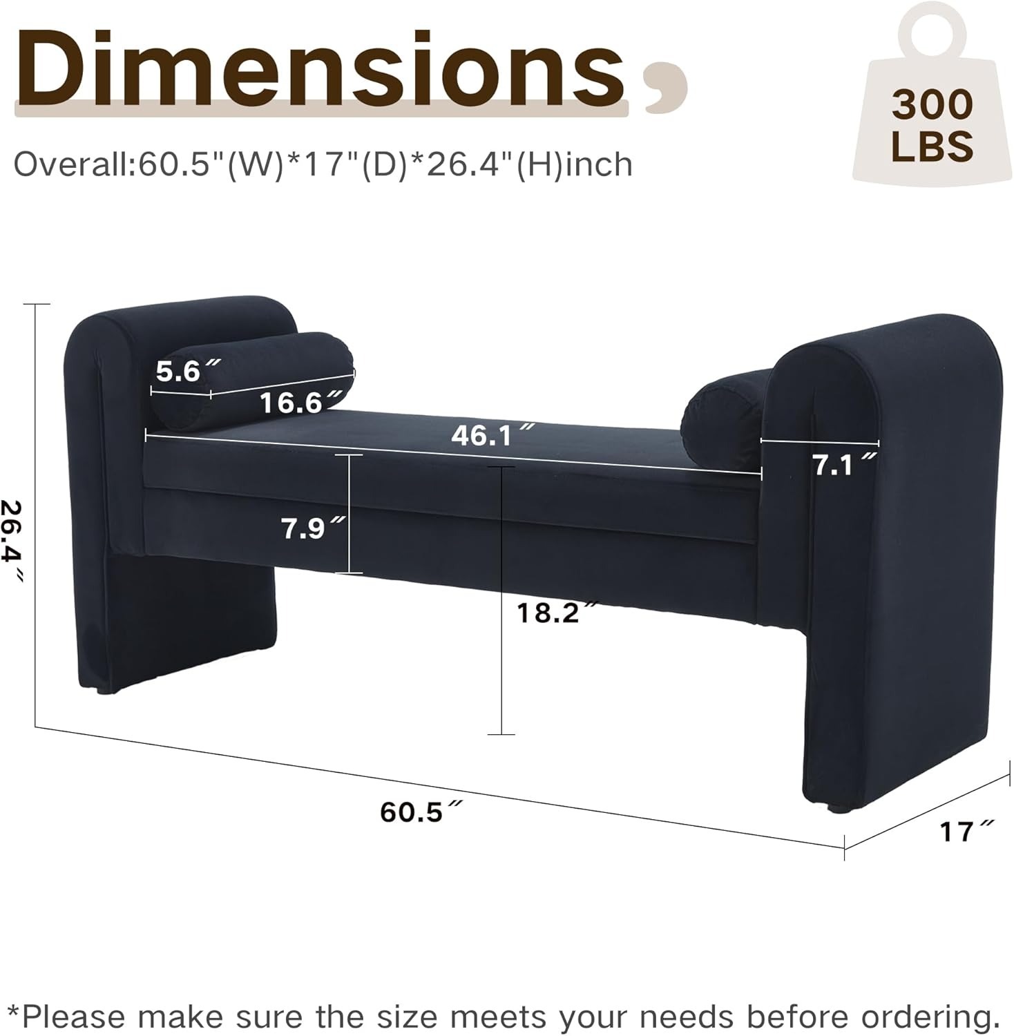 Velvet Bench for Bedroom End of Bed, 60.5- inch Upholstered Button Tufted Ottoman Bench with Rolled Arms, Button-Tufted Ottoman for Living Room, Entryway