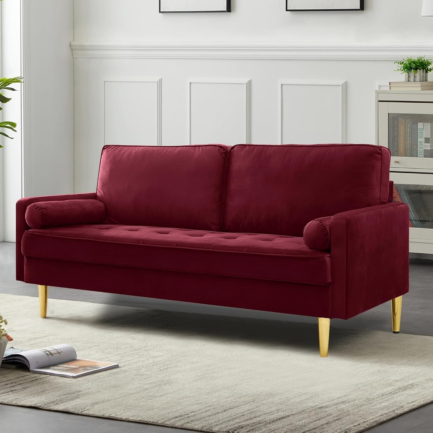 67" LoveSeat Sofa, Love Seat Couch, Mid Century Modern Couchs Velvet Fabric Pull Dot Design Sofas with Two Round Pillows for Small Spaces, Living Room, Dorm, Bedroom, Apartment (67 Navy)