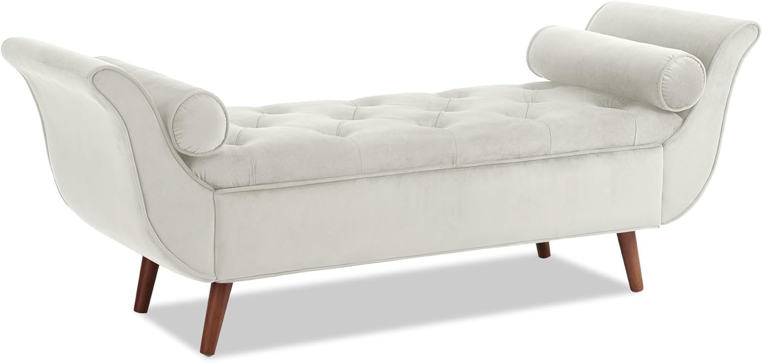 Storage Bench for Bedroom, 65" Velvet End of Bed Bench Button-Tufted Upholstered Storage Ottoman Armed Long Bench Solid Wood Legs 2 Pillows for Entryway Living Room Dining Room