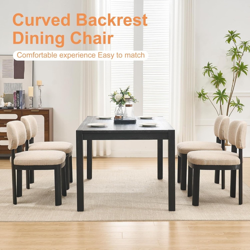 Dining Chairs Set of 2, Teddy Teddy Upholstered Kitchen Chair with Curved Backrest and Solid Wood Legs, Farmhouse Side Chairs for Restaurant Cafe Living Roo