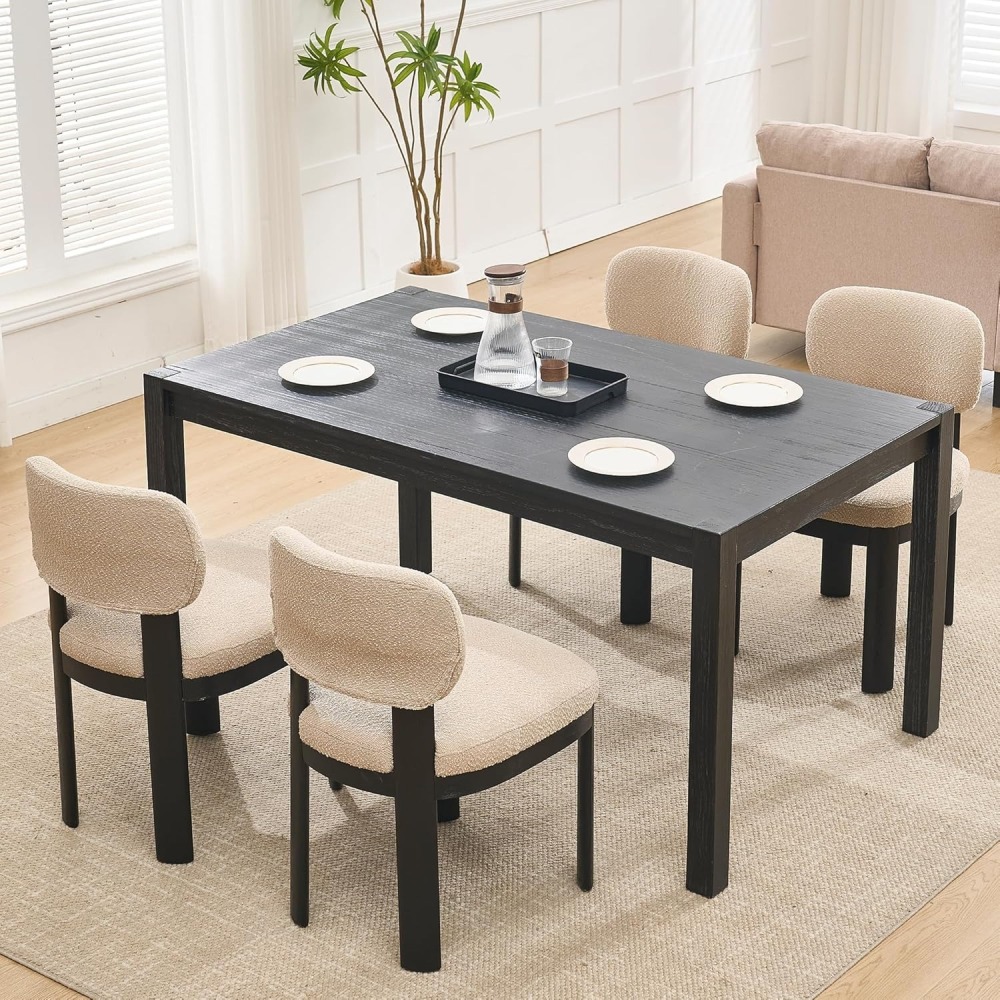 Dining Chairs Set of 2, Teddy Teddy Upholstered Kitchen Chair with Curved Backrest and Solid Wood Legs, Farmhouse Side Chairs for Restaurant Cafe Living Roo