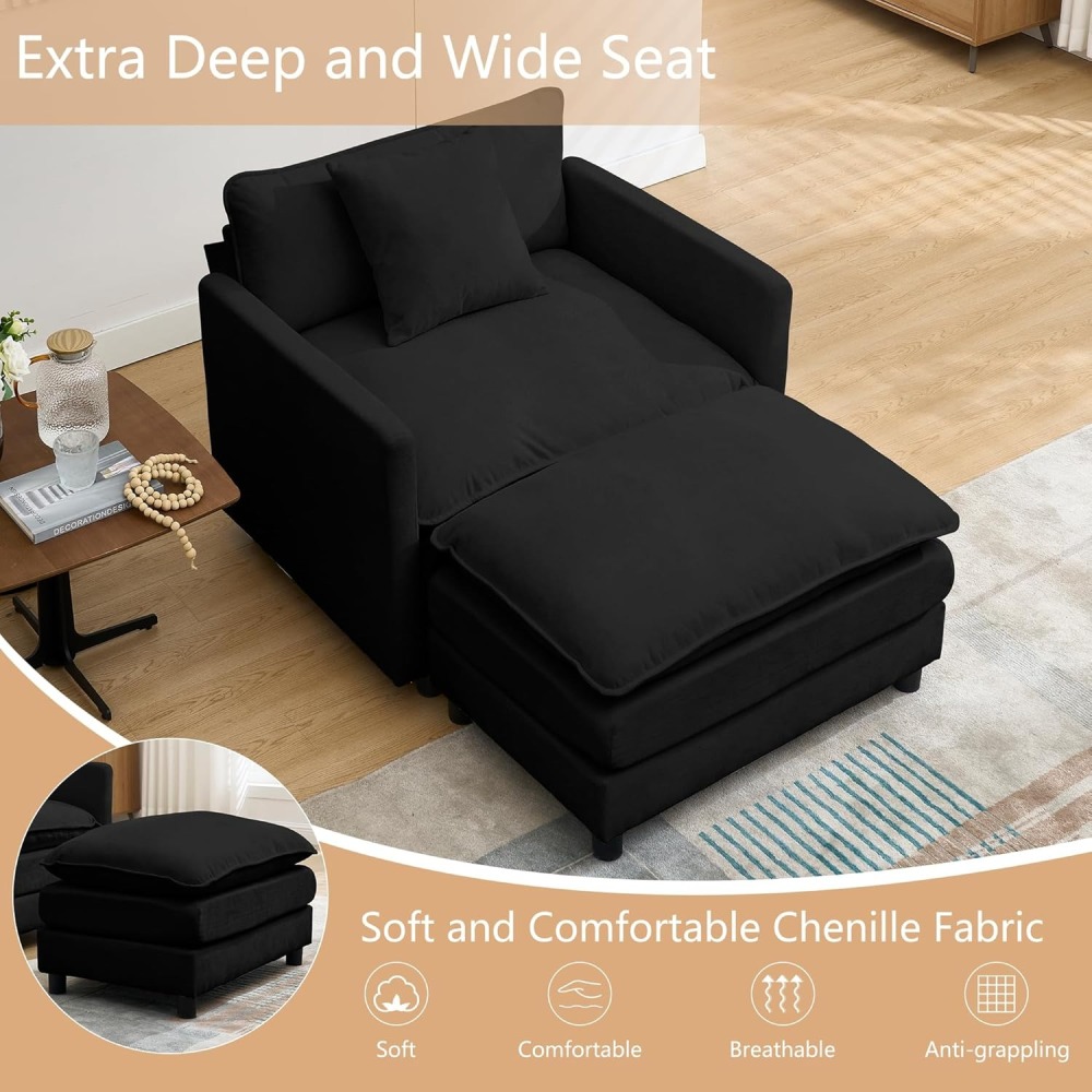 Modular Convertible Sectional Couch, 5 Seat U Shaped Couch Sofa Reversible Chaise Sectional Sofa Deep Seat Cloud Couch Chenille for Home, Apartment, Dorm Living Room