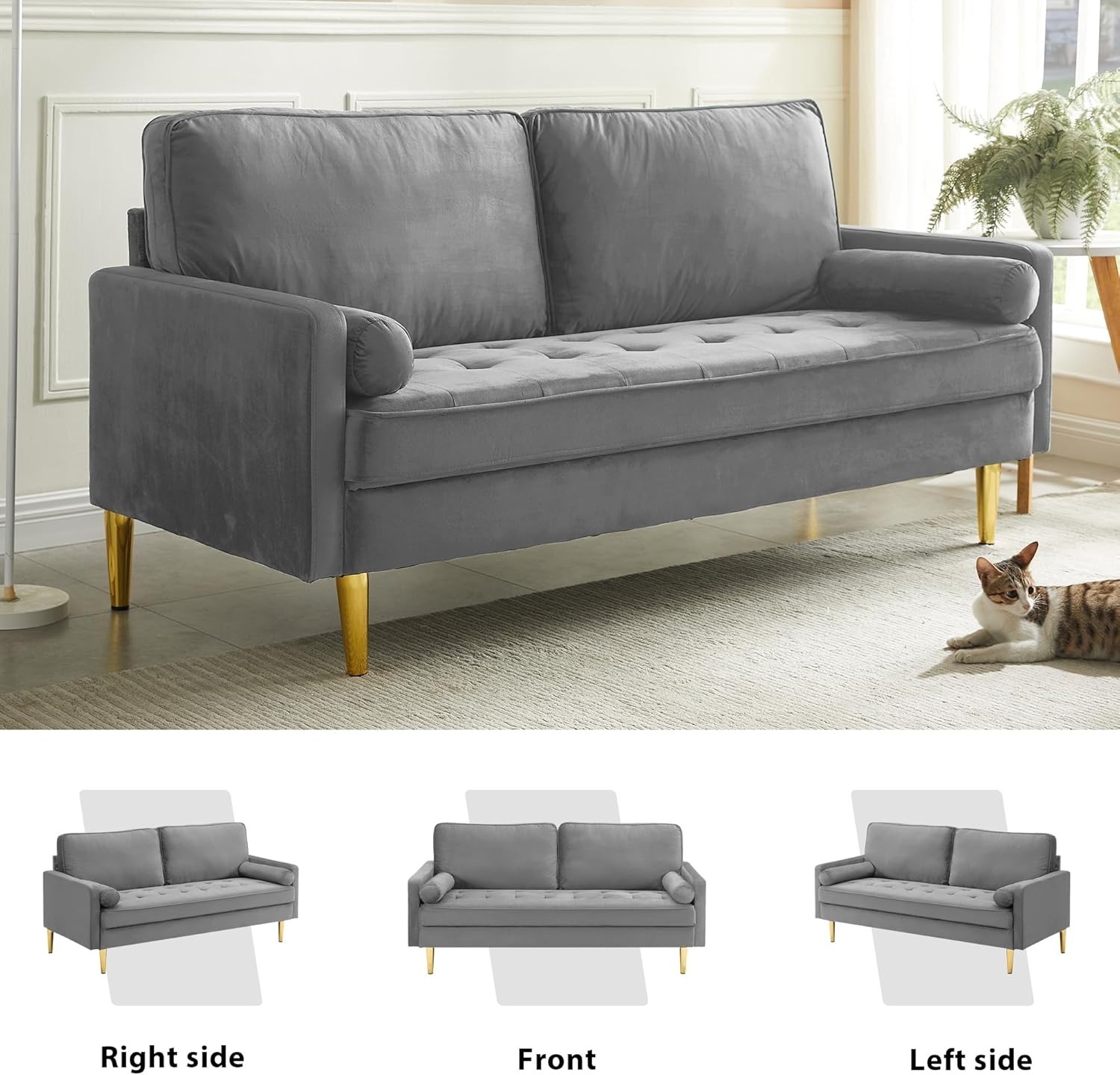 67" LoveSeat Sofa, Love Seat Couch, Mid Century Modern Couchs Velvet Fabric Pull Dot Design Sofas with Two Round Pillows for Small Spaces, Living Room, Dorm, Bedroom, Apartment (67 Navy)